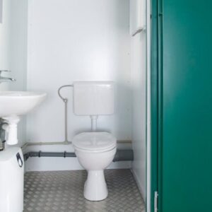 1+1 Double Mains Toilet 8ft x 5ft Green | Portable Steel Toilet Cabin with Dual WC Facilities & Insulation
