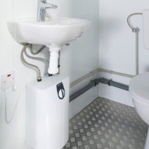 1+1 Double Mains Toilet 8ft x 5ft Green | Portable Steel Toilet Cabin with Dual WC Facilities & Insulation - Image 3