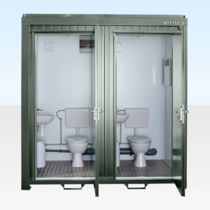 11 Double Mains Toilet 8ft x 5ft Bottle Green | Insulated Steel Portable Toilet Unit with Dual WC Facilities
