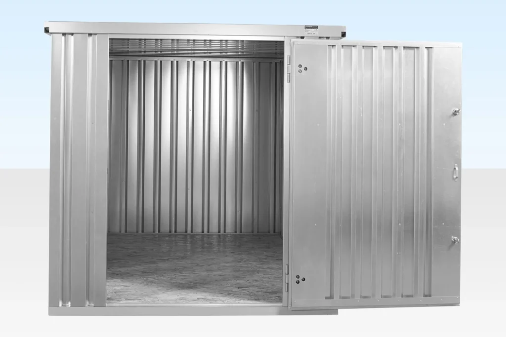 3m x 2.1m Flat Pack Storage Container – Galvanised Steel | Compact Modular Store with Double Locking Security
