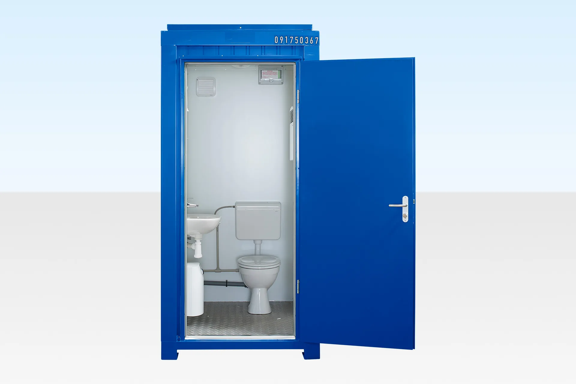 5ft x 4ft Single Mains Toilet Cabin – Blue | Compact Insulated Steel Portable WC with Basin & Extractor Fan - Image 2