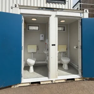 Double Toilet Block | Male & Female WC | 8x5 Ft | Unrefurbished Portable Toilet Block | 1+1 Toilet Block | Blue/White