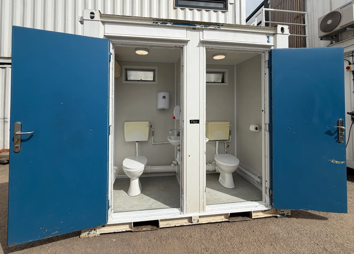 Double Toilet Block | Male & Female WC | 8x5 Ft | Unrefurbished Portable Toilet Block | 1+1 Toilet Block | Blue/White