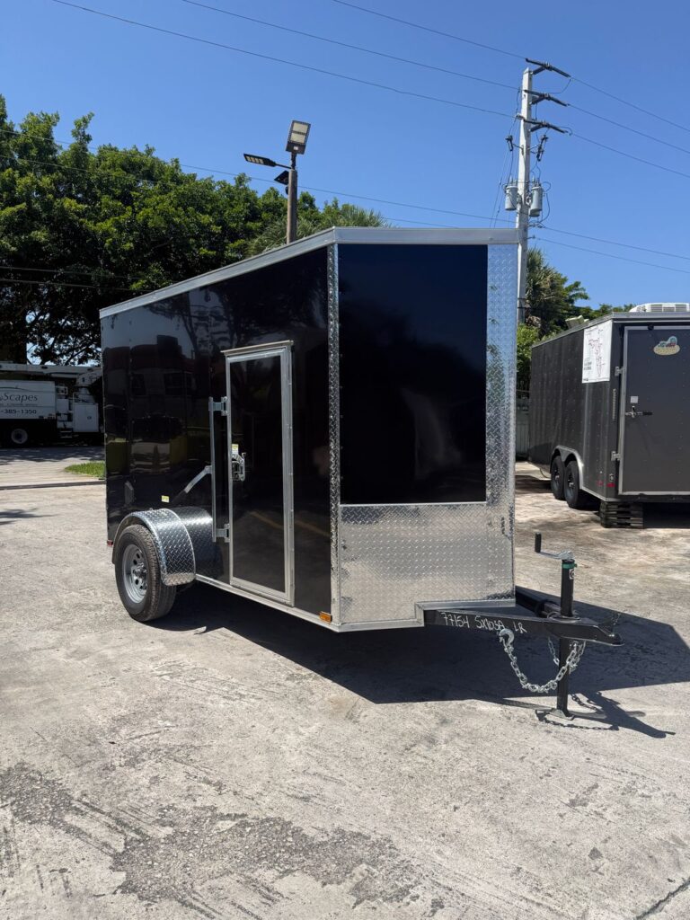2027 Quality Cargo 5x10 Enclosed Trailer – Black, Rear Barn Doors view 1