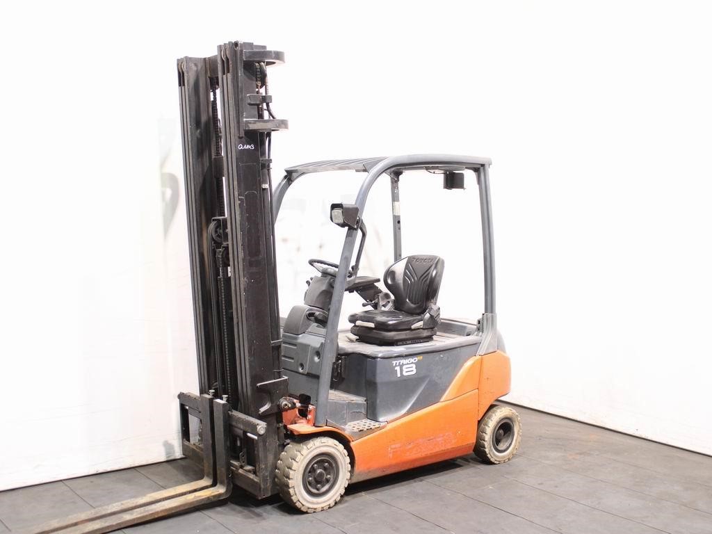 Full 2013 Toyota 8FBMT18 electric forklift with triplex mast and forks