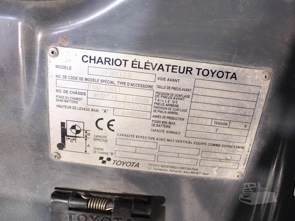 2013 Toyota 8FBMT18 identification plate