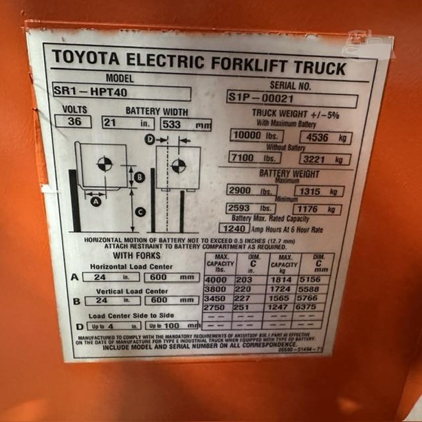 Toyota SR1-HPT40 electric stand-up forklift view 7