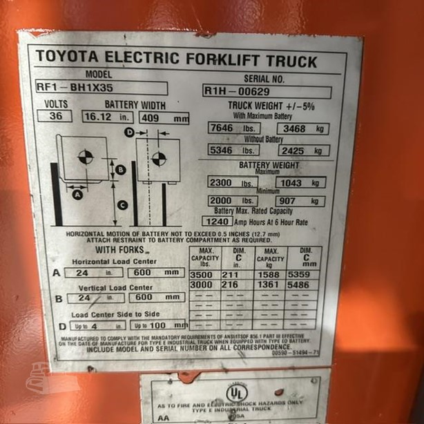 Toyota RF1-BH1X35 electric reach truck view 7