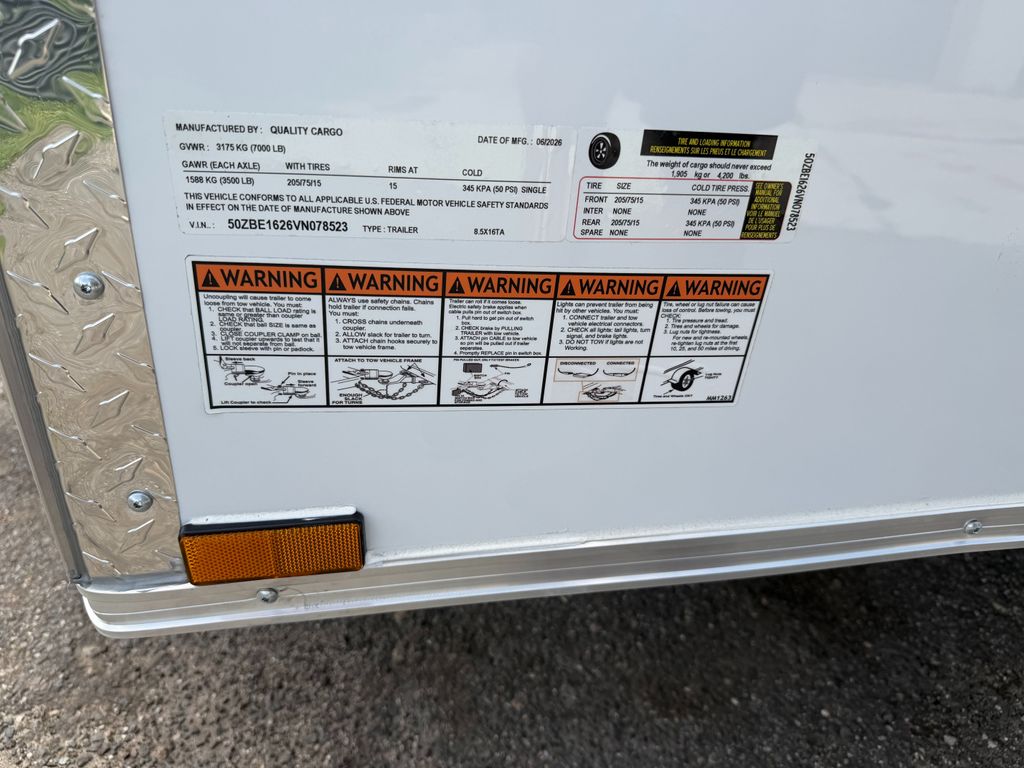 2026 Quality Cargo 8.5x16 Enclosed Trailer – White, Stock 17686 view 2