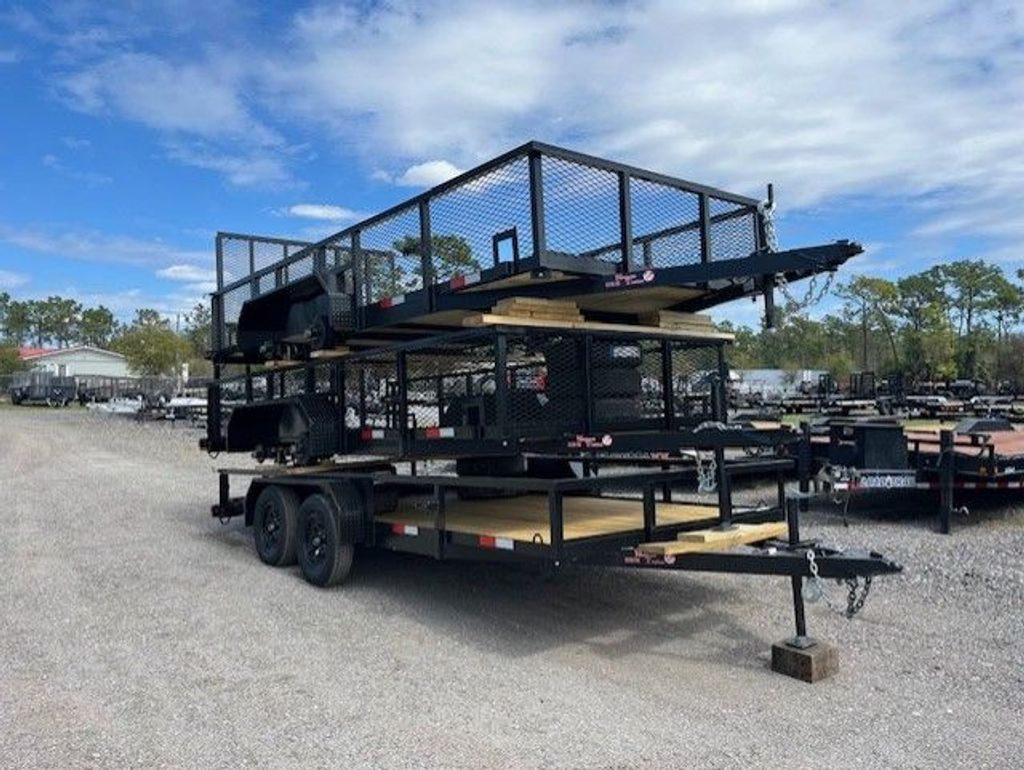 Worldwide 7x16 utility trailer stock 15377, source photo showing stacked trailers, view 1