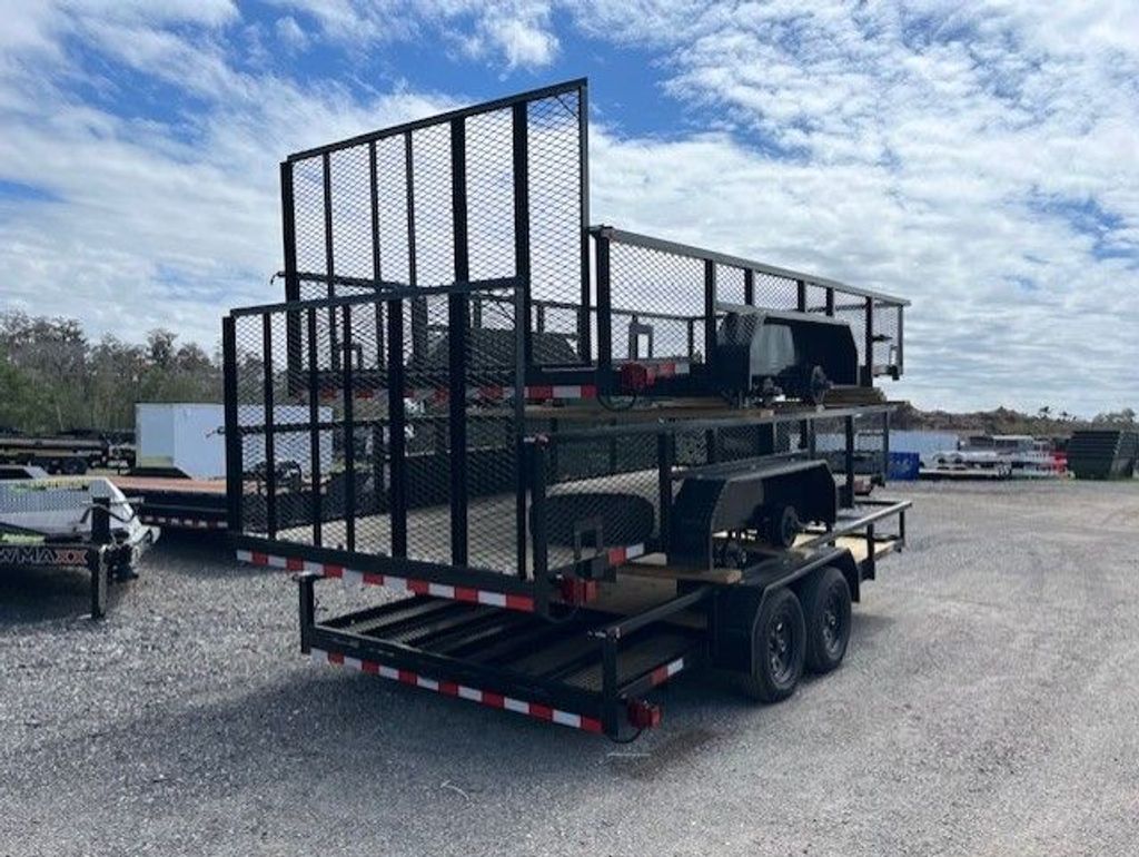 Worldwide 7x16 utility trailer stock 15377, source photo showing stacked trailers, view 3