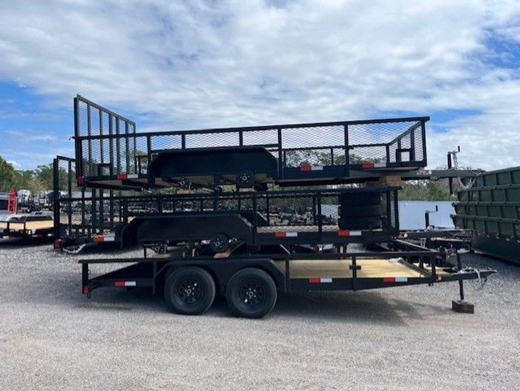 Worldwide 7x16 utility trailer stock 15377, source photo showing stacked trailers, view 2